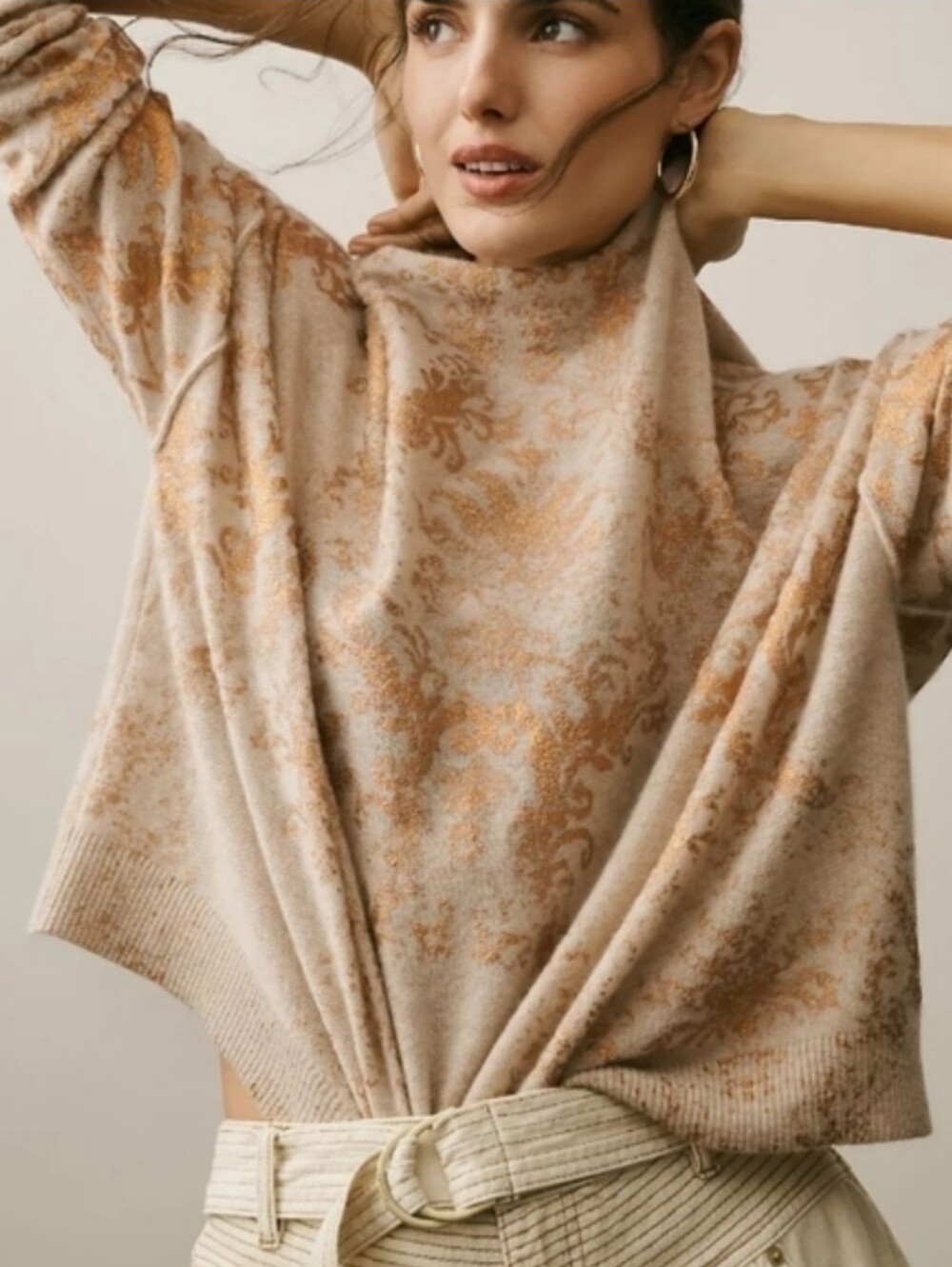 Anthropologie Pilcro Alani Gold Foil Cashmere Sweater XL Nwt